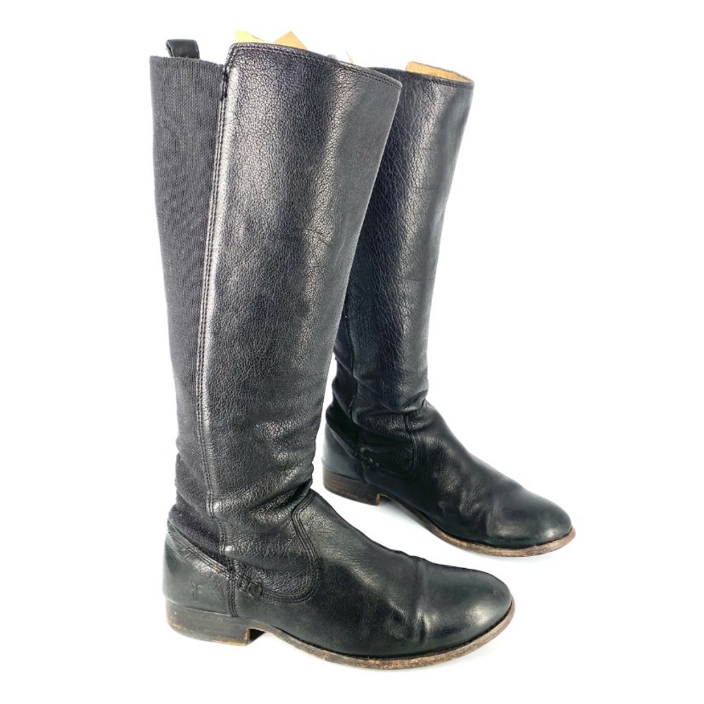 FRYE Molly Gore Leather W Elastic Back Tall Boots; Black Sz 7